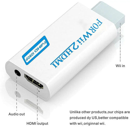 High Definition TV Wii HDMI Adapter, Compatible With Monitors and Projectors, Supports NTSC/PAL 480i/480p/576i/720p/1080p
