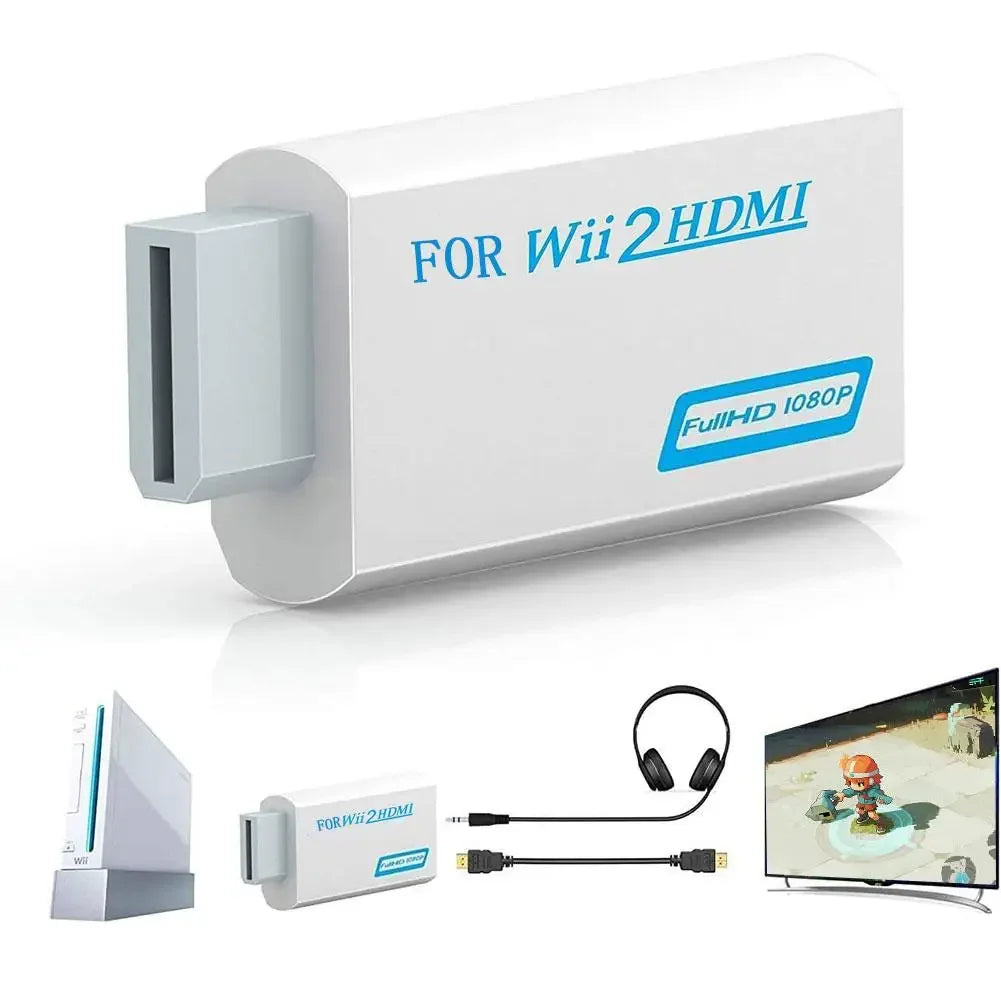 High Definition TV Wii HDMI Adapter, Compatible With Monitors and Projectors, Supports NTSC/PAL 480i/480p/576i/720p/1080p