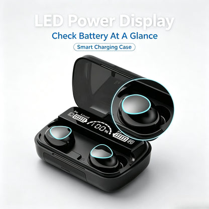 9D Stereo Surround Sound Bluetooth Earphones Sports In-Ear Wireless Headphones Featuring LED Digital Battery Display