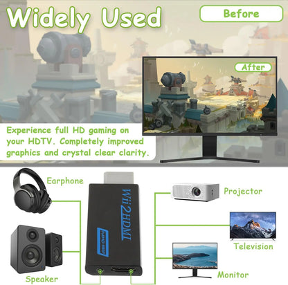 High Definition TV Wii HDMI Adapter, Compatible With Monitors and Projectors, Supports NTSC/PAL 480i/480p/576i/720p/1080p
