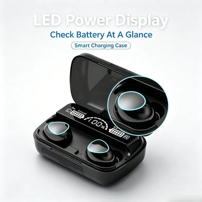 9D Stereo Surround Sound Bluetooth Earphones Sports In-Ear Wireless Headphones Featuring LED Digital Battery Display